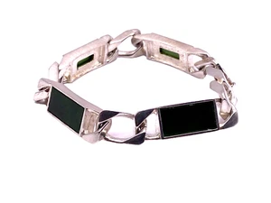 Panzerarmband mit grünem Achat 835er Silber - Bild 1 von 3