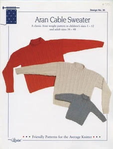 Aran Cable Sweater Design by Louise Knitting Pattern #35 Child-Adult 1-12, 34-48