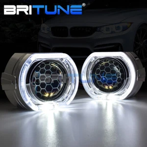 HID Projector Headlight Blue Etching Lens LED Halo Rings DRL H1 H4 H7 Retrofit - Picture 1 of 9
