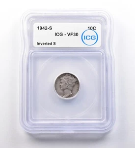 1942-S Mercury Dime Inverted S VF30 ICG *9717 - Picture 1 of 3