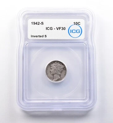 1942-S Mercury Dime Inverted S VF30 ICG *9717 - Image 1 of 3