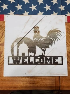 Whitewash Wood Welcome Sign - Rooster - Picture 1 of 1