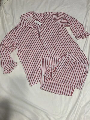 J. Conjunto de Pijama Crew Rojo/Blanco Rayas Talla XL Nuevo 100% Algodón Foto 1 de 4