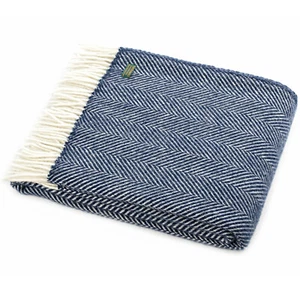 TWEEDMILL TEXTILES KNIETEPPICH 100% Wolle Sofa Bett Überwurf Decke FISHBONE NAVY CREME - Bild 1 von 12