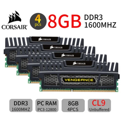 Corsair Vengeance 32GB 4x8GB DDR3 1600MHz CL9 PC3-12800U 240Pin PC Memory RAM AB - Image 1 of 4