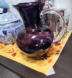 Vintage Beautiful Amethyst Purple Glass Pitcher with Clear - Picture 1 of 4