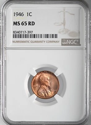 1946-P  1C LINCOLN WHEAT CENT "PHILADELPHIA MINT" NGC MS65 RD (RED)# 8340717-397 - Image 1 of 4