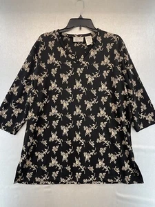 Damen Kathie Lee Bluse 18W/20W 100% Polyester, schwarz mit goldenem Blumenmuster - Bild 1 von 18
