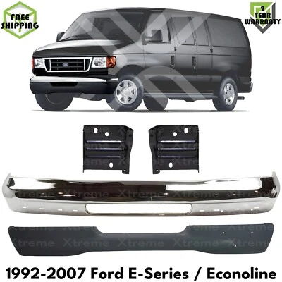 Front Bumper Chrome & Brackets Kit For 1992-2007 Ford E-150 E-Series / Econoline Foto 1 de 4