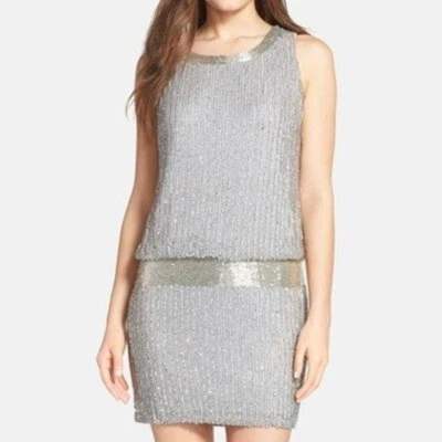 Adrianna Papell Silver Sequin Sleeveless Flapper Party  Dress Size 6 - Image 1 of 4