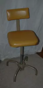 Vintage Mustard Yellow Ajusto Equipment Desk Drafting Shop Stool Metal Base - Picture 1 of 11