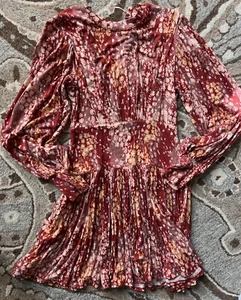 Free People Blumen Minikleid Burgund Langarm Relaxed Fit Damen Gr: S - Bild 1 von 3
