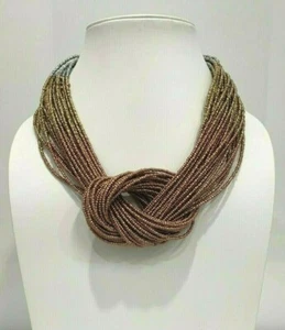 New Costume Boho Chic Silver Gold Bronze Ombre' Knot Tribal Chunky Bead Necklace - Picture 1 of 2