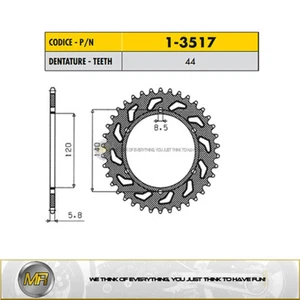 KAWASAKI KLR 250 FROM 1978 TO 2005 STEEL REAR SPROCKET SUNSTAR 520 WITH 44 TEETH - Picture 1 of 1