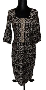Handgefertigtes indisches Kurta-Kleid Small/Medium Damen 3/4-Ärmel schwarz & goldfarben - Bild 1 von 9