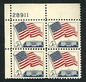 UNITED STATES, SCOTT # 1208A,TAGGED PLATE BLOCK OF FLAG OVER THE WHITE HOUSE,MNH - Picture 1 of 1