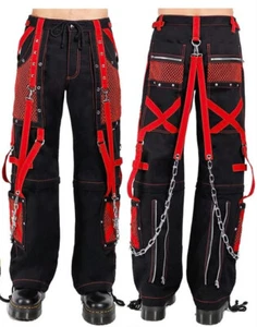 Black & Red Pocket Gothic Pant Alternative Punk Rock Cotton Trouser Short - Picture 1 of 3