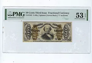 FR1341 50¢ 3RD ISSUE GREEN BACK W/ "1" ON FRONT PMG CHOICE AU 53 EPQ - Picture 1 of 2