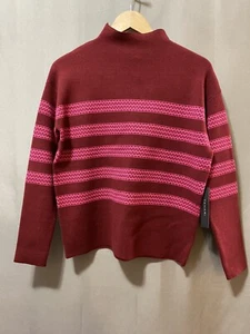NWT TAHARI Women Long Sleeve Mock Neck Cozy Knit Sweater Size S Red/Pink Striped - Picture 1 of 9
