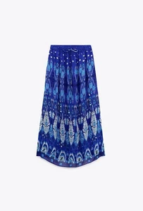 NEW ZARA AW23 BLUE PRINTED MIDI SKIRT REF - Picture 1 of 1