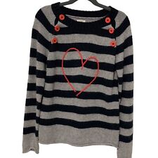 Mini Boden | Sweater Heart Striped Navy Gray Pullover Long Sleeve- Size 9 10