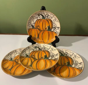 New Set Of 4 Eli+Ana Ceramic Handmade Pumpkin Appetizer Plates 6" - Picture 1 of 4