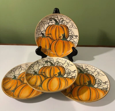 ELI + ANA New Set Of 4 Eli+Ana Ceramic Handmade Pumpkin Appetizer Plates 6"