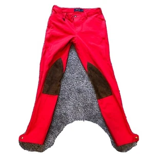 Women's Polo Ralph Lauren Red Jodhpurs Riding Trousers Suede Knee Pads J160 - Picture 1 of 10