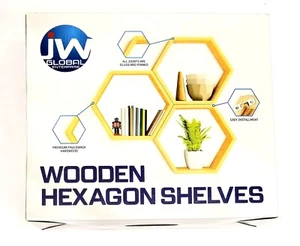 3Pcs Hexagon Wooden Shelf Wall Mounted Floating Shelf Book Display  (set 3) NEW! - Picture 1 of 4