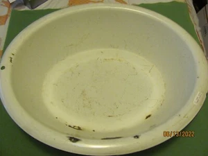 1) Vintage White Enamel WASH BASIN Enamelware Oval Pan 22". White, Black Trim - Picture 1 of 7