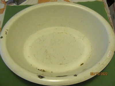 1) Vintage White Enamel WASH BASIN Enamelware Oval Pan 22". White, Black Trim - Image 1 of 4