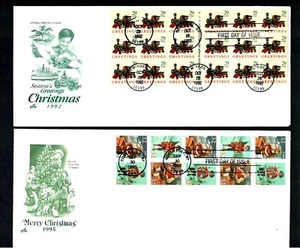 F.D.C.  S.C. # 2719a, 3007a, Art Craft Pane of 10 & 18 "Merry Christmas" 1992-95 - Picture 1 of 2