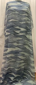 100% Silk Chifon Distressed Waves Lines Blue Green Fabric by the Yard 42" Wide - Picture 1 of 7