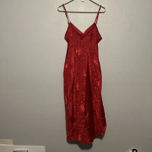 Vintage NATORI Private Luxuries Red Floral V Neck Spaghetti Strap Nightgown Sz M - Picture 1 of 7