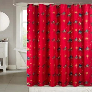 RT Designers Collection Christmas Slub Shower Curtain 70" x 72" Red - Picture 1 of 4