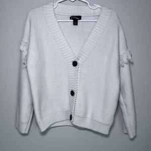 Art Class Girls White Cream Wide Chunky Button Down Cardigan Fringe 5T Sweater - Picture 1 of 5