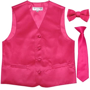 Nuevo Chaleco Esmoquin Formal para Niños Chaleco_Corbata y Pajarita Rosa Caliente 2-14  - Imagen 1 de 5