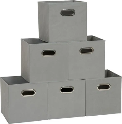 Paquete de 6 cubos de almacenamiento de tela plegables Household Essentials 11"x11"x11" gris paloma Foto 1 de 4