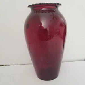 Ruby Red Royal Ruby Anchor Glass Vase 9” Tall Vintage/Antique - Picture 1 of 6