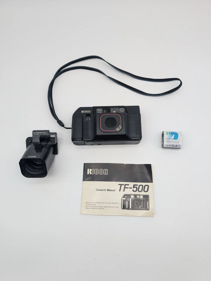 Câmera de Filme 35mm Ricoh TF-500 Point & Shoot TC-105 Tele Lente Funcionamento Manual - Imagem 1 de 4