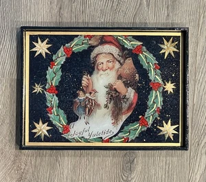 Christopher Radko Laquer Joyful Yuletide Christmas Tray Santa w Presents Wreath - Picture 1 of 6