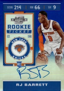 Boleto de novato óptico Panini Contenders 2019-20 autógrafo azul RJ Barrett automático/99 - Imagen 1 de 2