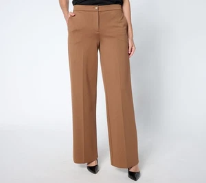 Pantaloni Susan Graver regular eleganti ponte gamba larga zip davanti tostati Walnu - Foto 1 di 1