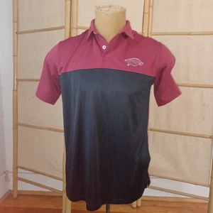 University of Arkansas Razorbacks Russell Polo Shirt Mens Size L Black Red Hogs - Picture 1 of 13