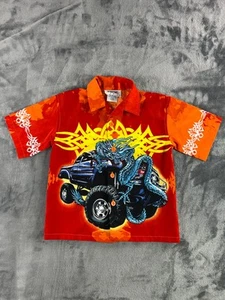 Vintage Y2K G.O. Graphic Youth 8-10 Dragon Flame Design Button Up Shirt Skater - Picture 1 of 7
