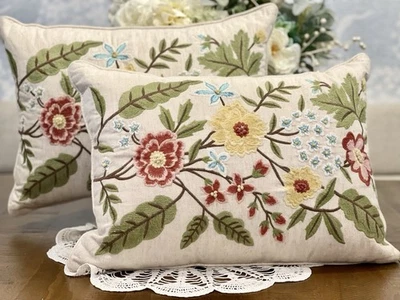 Embroidered Floral Throw Pillows Set Of 2 - Image 1 of 4