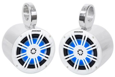 (2) Kicker 51KM604WL 6.5" KM-Series 150 Watt Marine LED Wakeboard Tower Speakers - Image 1 of 4