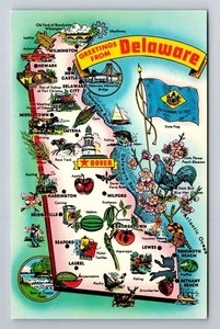 DE-Delaware, General Greetings, State Map, Tourist Sites, Vintage Postcard - Picture 1 of 2