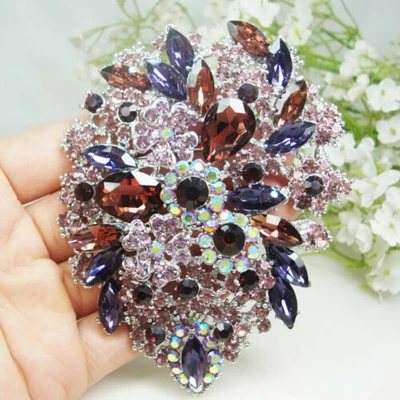 Broche broche hoja flor estilo retro de 3,94" colgante cristal de estrás púrpura Foto 1 de 2