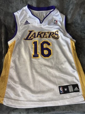 VINTAGE Adidas Pau Gasol Los Angeles Lakers YOUTH Jersey Medium 10-12 HOME WHITE - Image 1 of 4